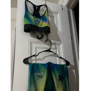 Ultracor hypercolor horizon print bra and leggings set with metallic stars